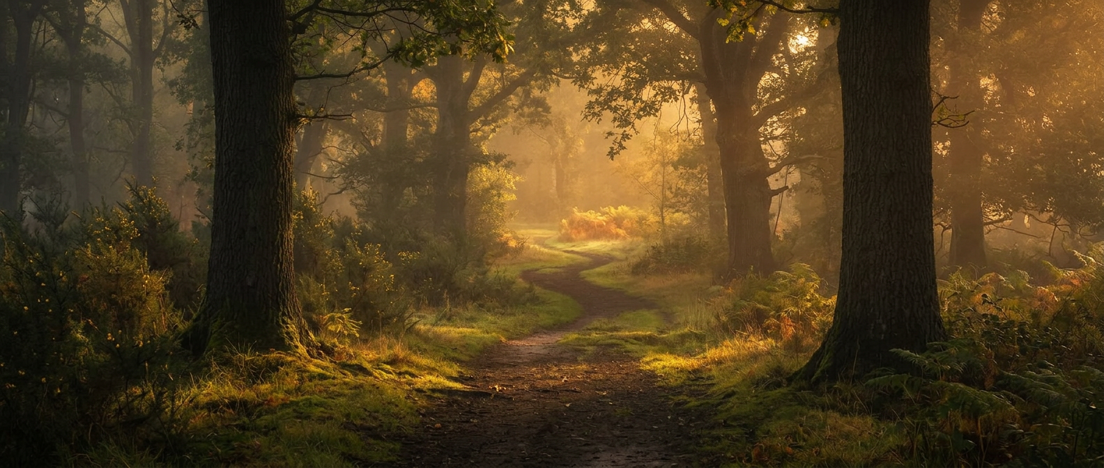 Caminho na floresta ao amanhecer — imagem da marca Numinous Soul